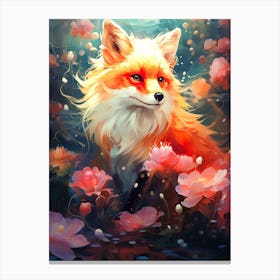 Fox In Flowers Canvas Print