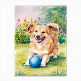 Dog Playing With Ball Canvas Print