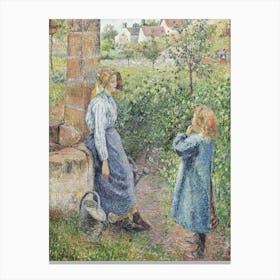 Woman And Child At The Well (1882), Camille Pissarro Canvas Print
