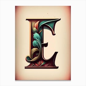 E, Letter, Alphabet Retro Drawing 2 Canvas Print