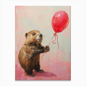 Cute Beaver 1 With Balloon Canvas Print