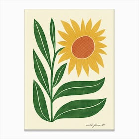 Sunflower Modern-Retro Yellow and Green Wild Flower Art Print Canvas Print