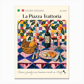 La Piazza Trattoria Trattoria Italian Poster Food Kitchen Canvas Print