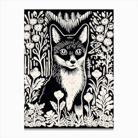 Linocut Fox Illustration Black 2 Canvas Print