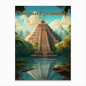 Mayan Pyramids Mexico Vibrant Travel Art Canvas Print