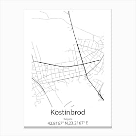 Kostinbrod,Bulgaria Minimalist Map Canvas Print