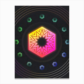 Neon Geometric Glyph in Pink and Yellow Circle Array on Black n.0391 Canvas Print