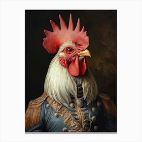 Simulation Of A Classic Oil Painting Of A Rooster Wearing Military Clothing In Renaissance Style 1 Canvas Print