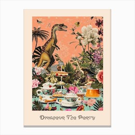 Vintage Dinosaur Tea Party Poster 1 Canvas Print