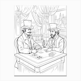Line Art Inspired By The Card Players 3 Canvas Print
