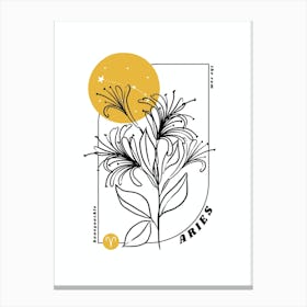 Aries Birth Flower & Zodiac Sign Canvas Print