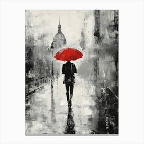 A Man with a Red Umbrella in the Rain 1 Canvas Print