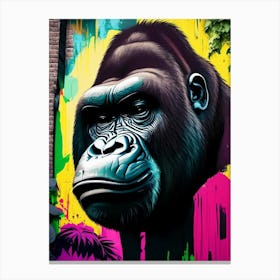 Gorilla In Front Of Graffiti Wall, Gorillas Cute Kawaii Canvas Print