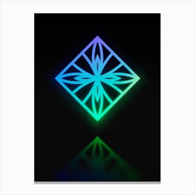 Neon Blue and Green Abstract Geometric Glyph on Black n.0431 Canvas Print