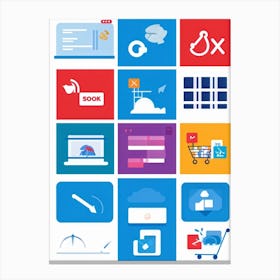 A Collage Of Flat Design Icons Representing Web Browsing E Commerce Transactions Digital Storefron 2 1 Canvas Print