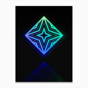 Neon Blue and Green Abstract Geometric Glyph on Black n.0052 Canvas Print