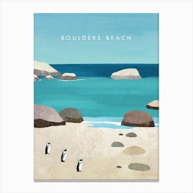 Boulders Beach Penguins Vintage Travel Poster, Cape Town Canvas Print