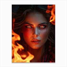 Surrealistic Digital Render Of A Strong Woman With Voluminous Eyes Staring Fiercely Through A Lens Canvas Print