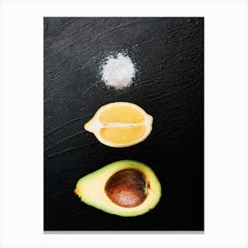 Avocado, lemon, salt — Food kitchen poster/blackboard, photo art Canvas Print