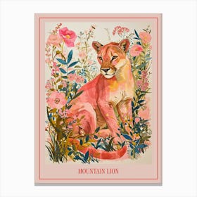 Floral Animal Painting Mountain Lion 2 Poster Canvas Print
