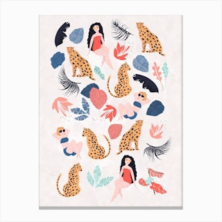 Tropical Girls And Cheetah Canvas Print
