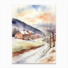 Watercolor Of A Winter Village Canvas Print