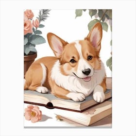 Corgi Dog Reading A Book Canvas Print