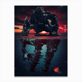 Dark Rock Dinosaur Island Canvas Print