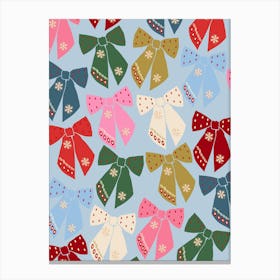 Christmas Bows Coquette Blue Canvas Print