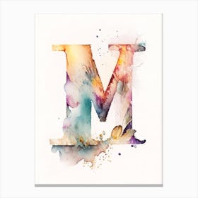 M, Letter, Alphabet Storybook Watercolour 4 Canvas Print