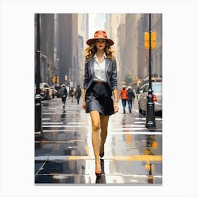 Retro New York Early 20th Century Walking Girl Canvas Print