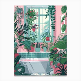 Pink Bathroom With Plants 1 Canvas Print