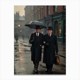 Two Men With Umbrellas Canvas Print