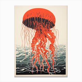 Jellyfish, Woodblock Animal Drawing 1 Canvas Print