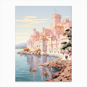 Korcula Croatia 2 Vintage Pink Travel Illustration Canvas Print