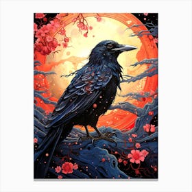 Crow In Cherry Blossoms 1 Canvas Print