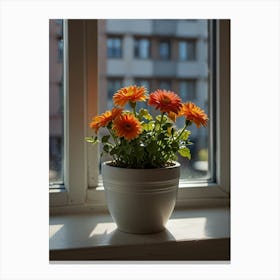 Gerbera Daisies In The Window Canvas Print