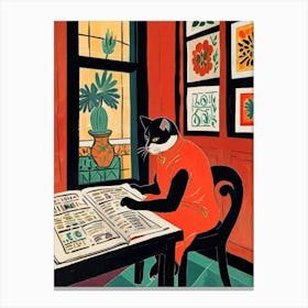 Cat Reading Newspaper 5 Canvas Print