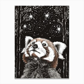 Red Panda Looking At A Starry Sky Ink Illustration 1 Canvas Print