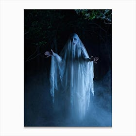 Ghostly Figure Mid Scream Behind A Semi Transparent Veil Ethereal Hands Reaching Out From The Mis (1) 2 Canvas Print