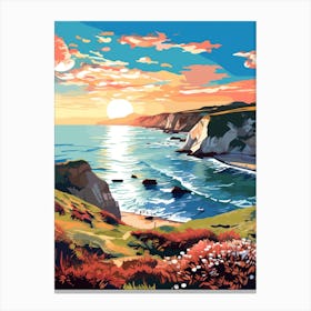 Lulworth Cove Beach Dorset At Sunset Vibrant Painting 2 Canvas Print