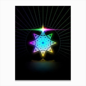 Neon Geometric Glyph in Candy Blue and Pink with Rainbow Sparkle on Black n.0364 Canvas Print