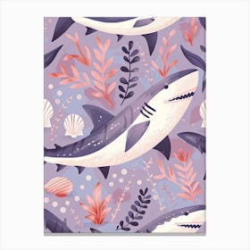 Purple Shark Deep In The Ocean Illustration 3 Canvas Print