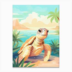 Cute Turtle Crawling Out Of Water Canvas Print
