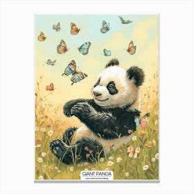 Giant Panda Cub Playing With Butterflies Poster 4 Canvas Print