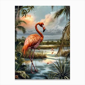 Greater Flamingo Salt Pans And Lagoons Tropical Illustration 3 Canvas Print