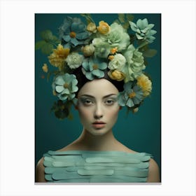 Beautiful Woman With Flowers On Her Head Canvas Print