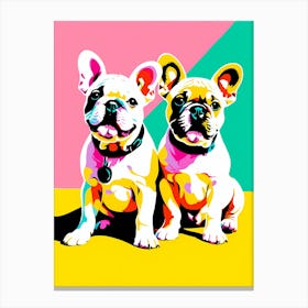 'Bulldog Pups' , This Contemporary art brings POP Art and Flat Vector Art Together, Colorful, Home Decor, Kids Room Decor,  Animal Art,  Puppy Bank - 1st Canvas Print