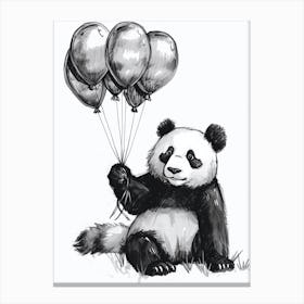 Giant Panda Holding Balloons Ink Illustration 4 Canvas Print