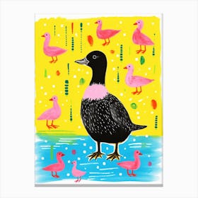 Colourful Geometric Linocut Style Ducks 1 Canvas Print